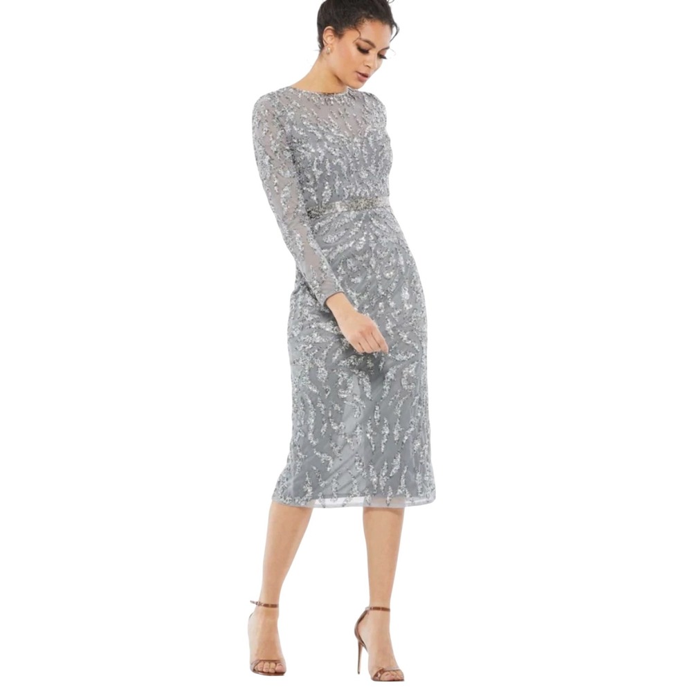 Mac Duggal Dress 5521 Platinum Embellished Sheath Dress Size 4 $498